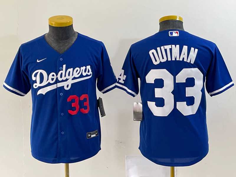 Youth Los Angeles Dodgers #33 James Outman Number Blue Cool Base Stitched Jersey->mlb youth jerseys->MLB Jersey